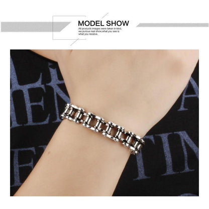 OSTAN Herren Edelstahl Armband Biker Gliederkette schwarz