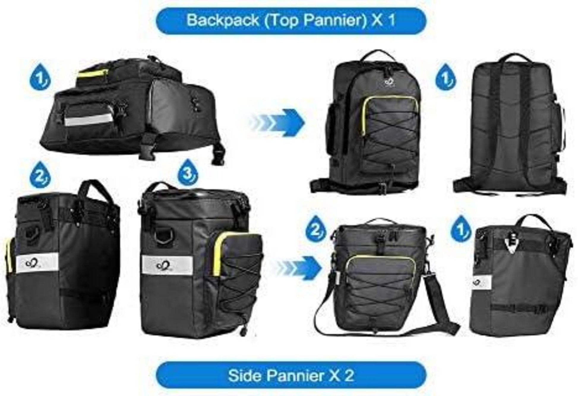 WATERFLY Fahrradtasche 3-in-1 Multifunction wasserdichter Gepäckträger