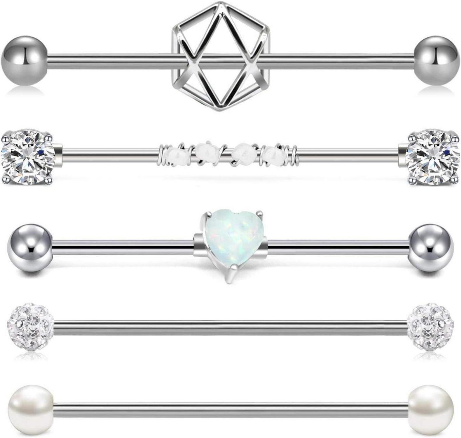 Industrial Piercing Barbell Set 5 Stück 14G 38mm Edelstahl Ohrschmuck