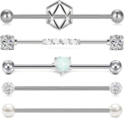 Industrial Piercing Barbell Set 5 Stück 14G 38mm Edelstahl Ohrschmuck