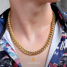Herren Panzerkette 10mm Cuban Link Chain Edelstahl Gold
