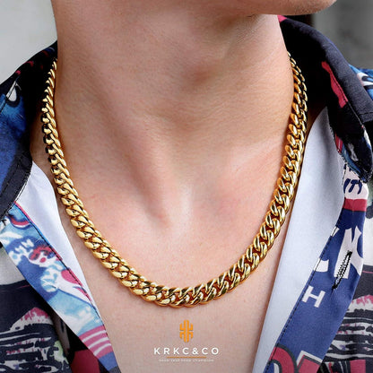Herren Panzerkette 10mm Cuban Link Chain Edelstahl Gold