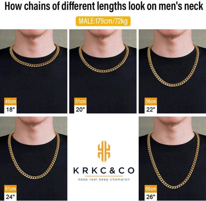 Herren Panzerkette 10/12/14mm 18K Gold Cuban Link Chain 61cm