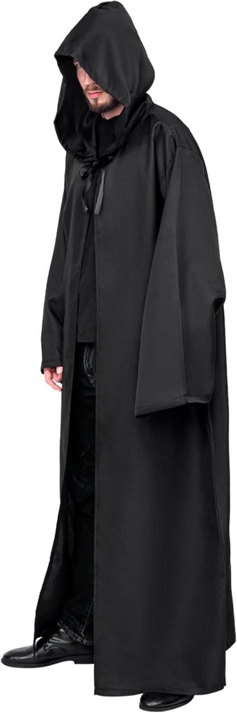 Umhang mit Kapuze Halloween Cape Herren Fasching Schwarz L