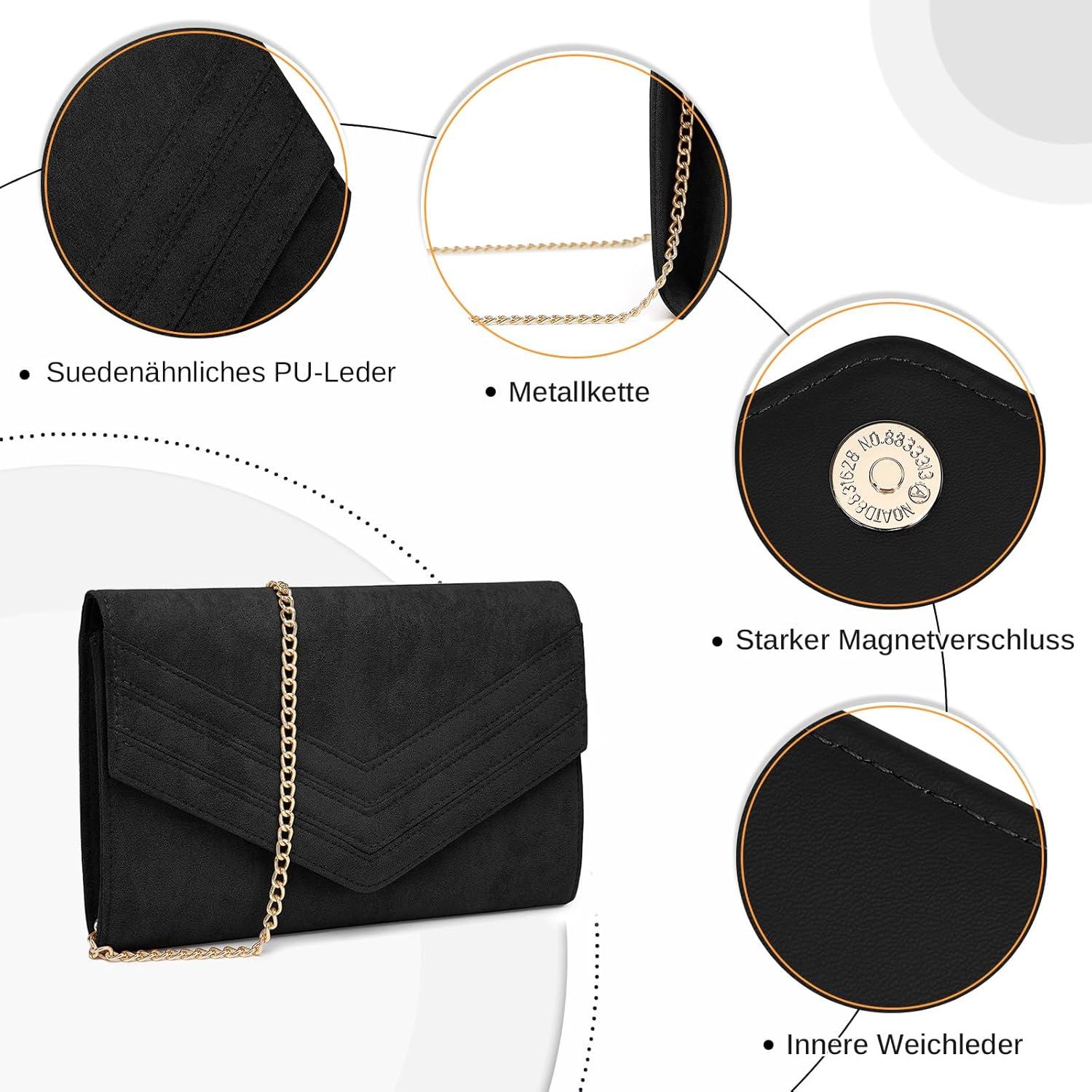 Miss Lulu Damen Clutch Envelope Abendtasche Kettentasche Hochzeit Elegant