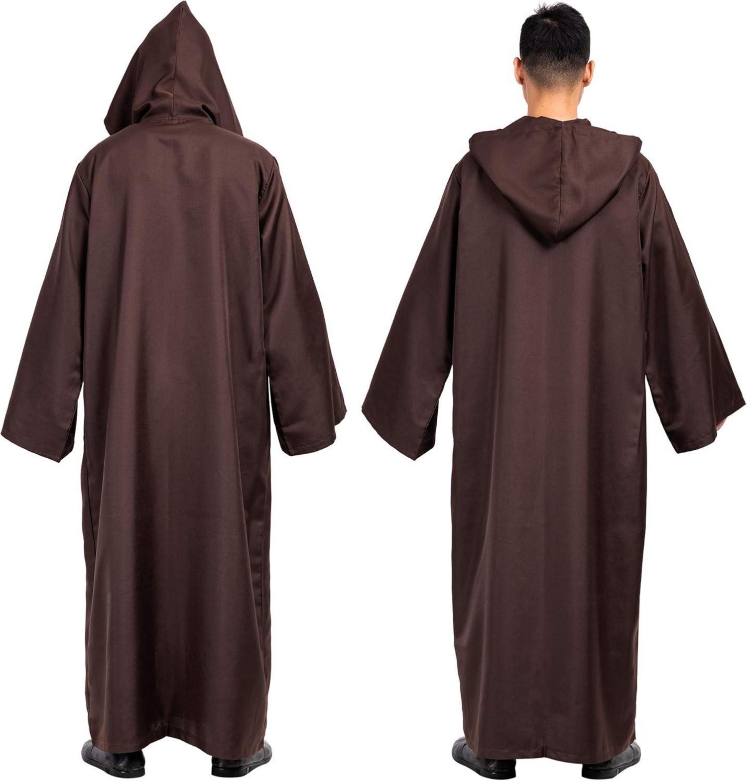 Umhang Robe mit Kapuze Halloween Cape Fasching Cosplay Braun M