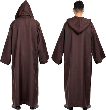 Umhang Robe mit Kapuze Halloween Cape Fasching Cosplay Braun M