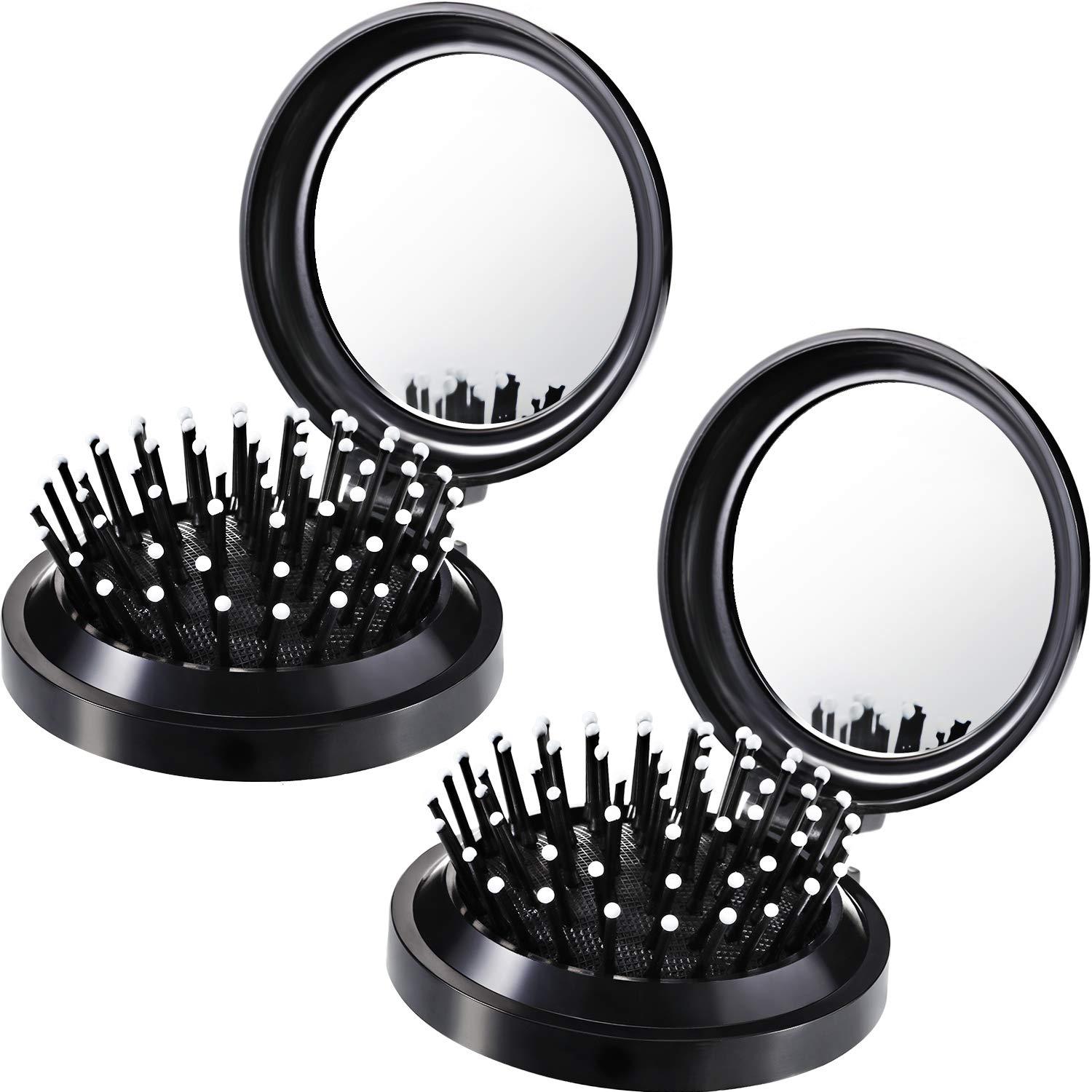 2er Pack Faltbare Haarbürsten mit Reise Spiegel Tasche Haarbürste Mini