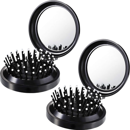 2er Pack Faltbare Haarbürsten mit Reise Spiegel Tasche Haarbürste Mini