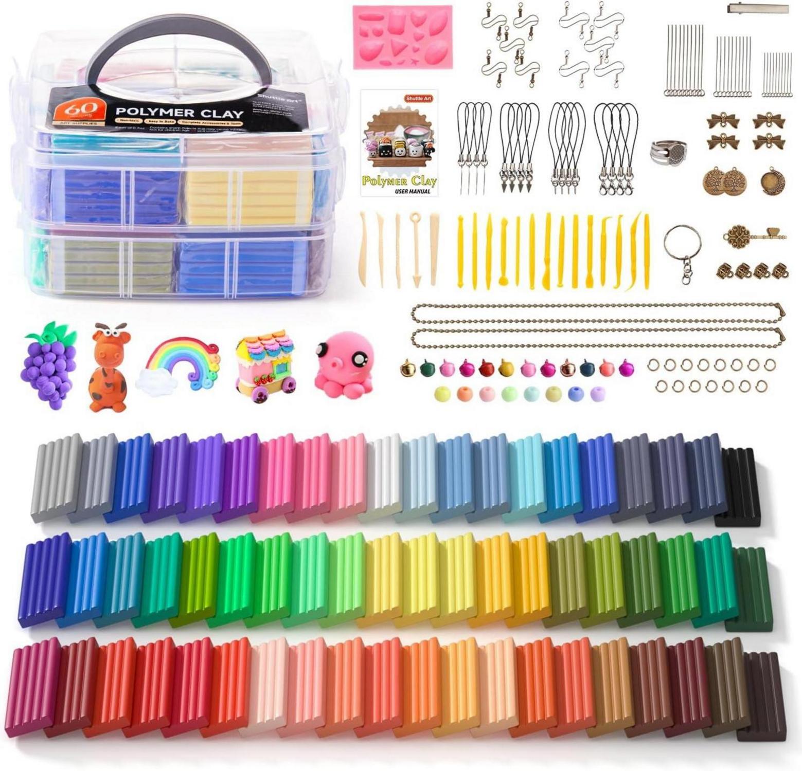 Shuttle Art Polymer Clay Set mit 60 bunten Farben und Zubehör