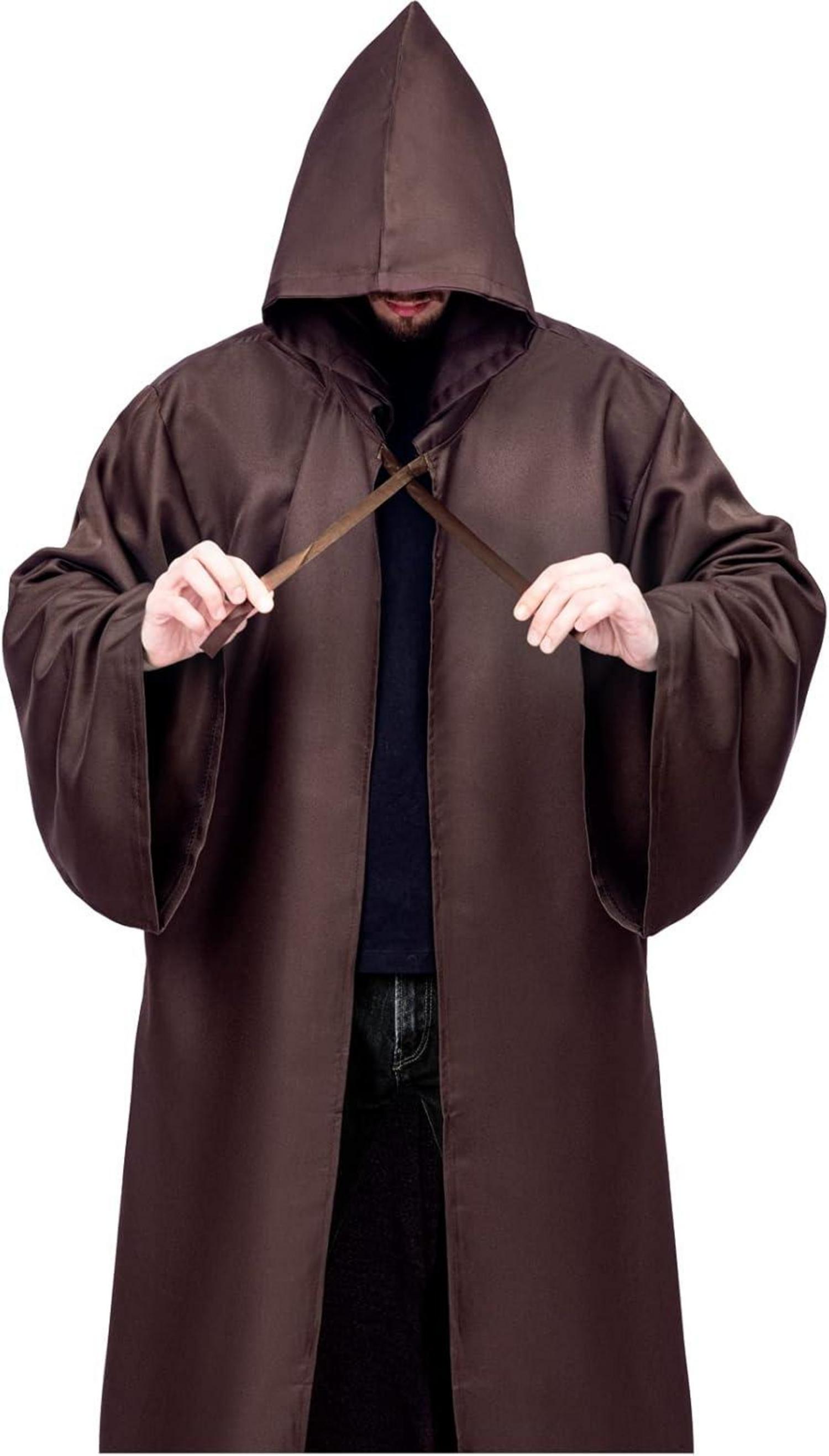 Umhang mit Kapuze Halloween Kostüm Herren Robe Braun L