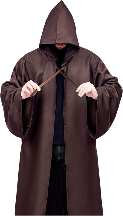 Umhang mit Kapuze Halloween Kostüm Herren Robe Braun L