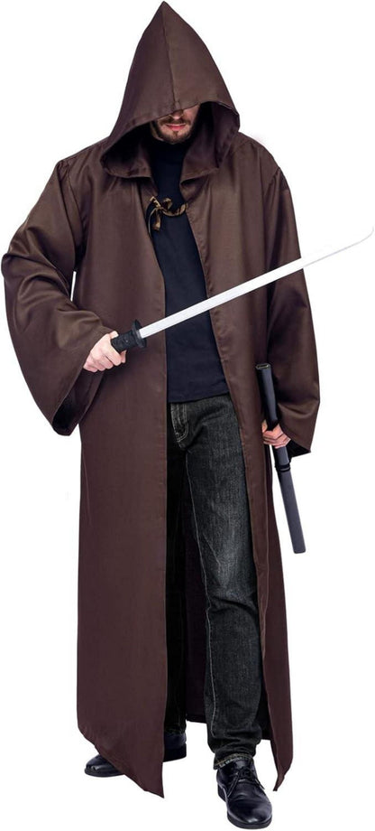 Umhang mit Kapuze Herren Halloween Karneval Fasching Cosplay Braun L
