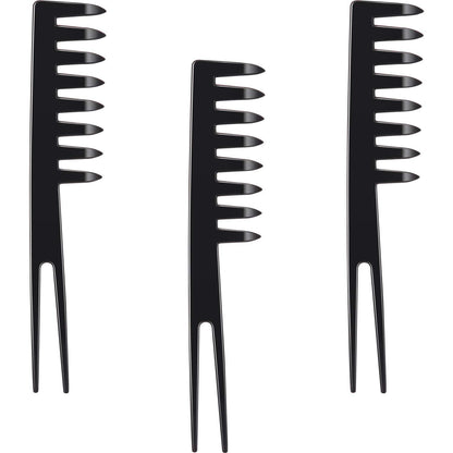 Fantail Kämme Set Breit Zahn Styling Detangling Schwarz