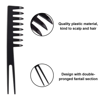 Fantail Kämme Set Breit Zahn Styling Detangling Schwarz