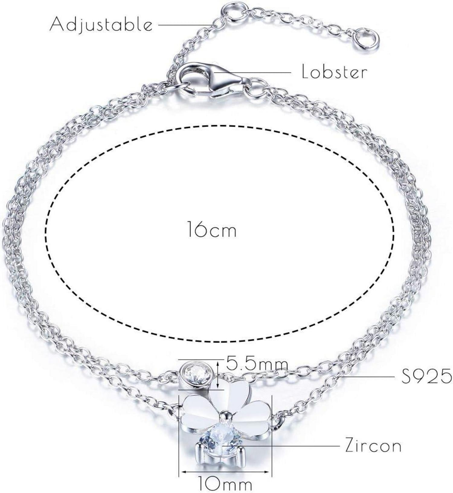 Damen Armband 925 Sterling Silber Zirkonia Anhänger Weiss