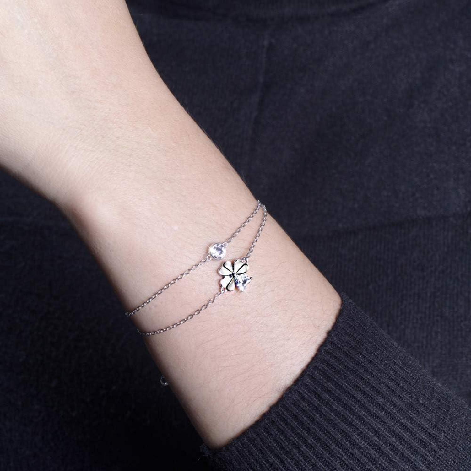 Damen Armband 925 Sterling Silber Zirkonia Weiß Blumen Anhänger