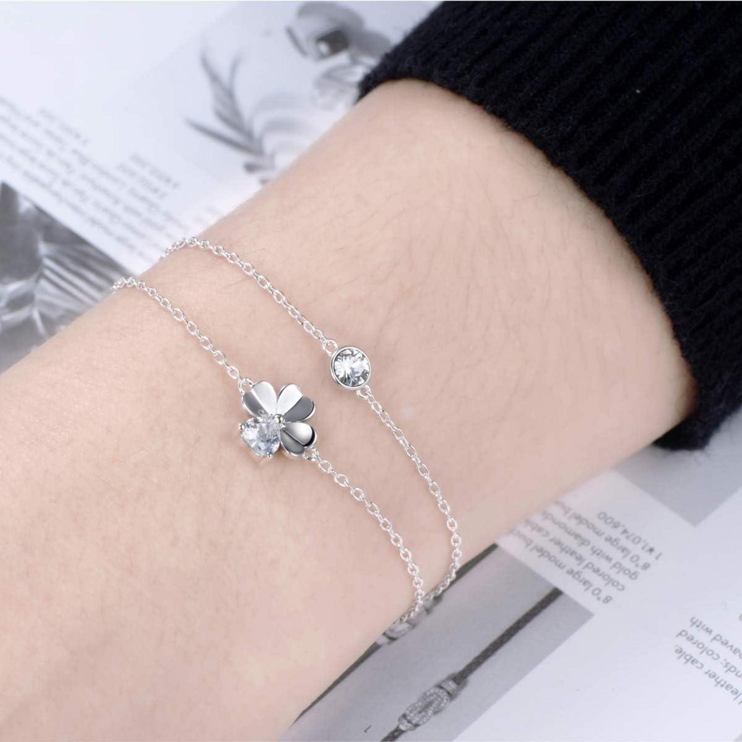 Damen Armband 925 Sterling Silber Zirkonia Anhänger Mädchen Blumen