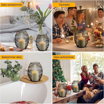 Ovale Kerzenständer 2er Set Metall Vintage Deko 14x15.5cm