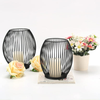 GoMaihe Oval Kerzenständer 2er Set Metall Schwarz 14x15.5cm 16x18cm