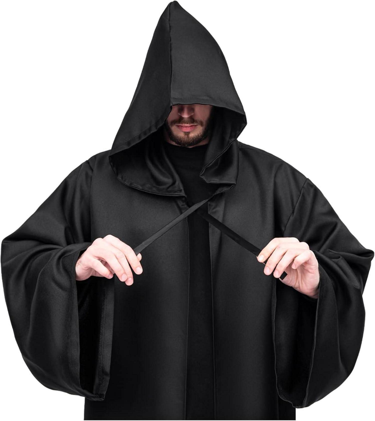 Umhang mit Kapuze Halloween Kostüm Erwachsene XL Schwarz