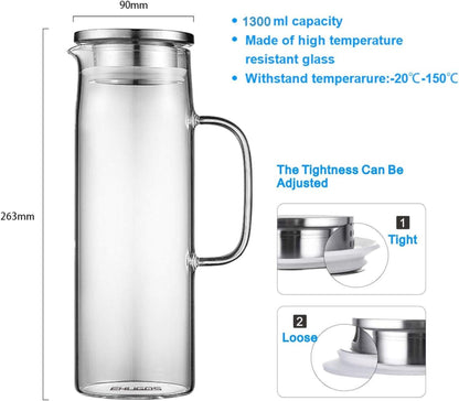 Glaskaraffe Borosilikatglas 1300ml mit Deckel Transparent