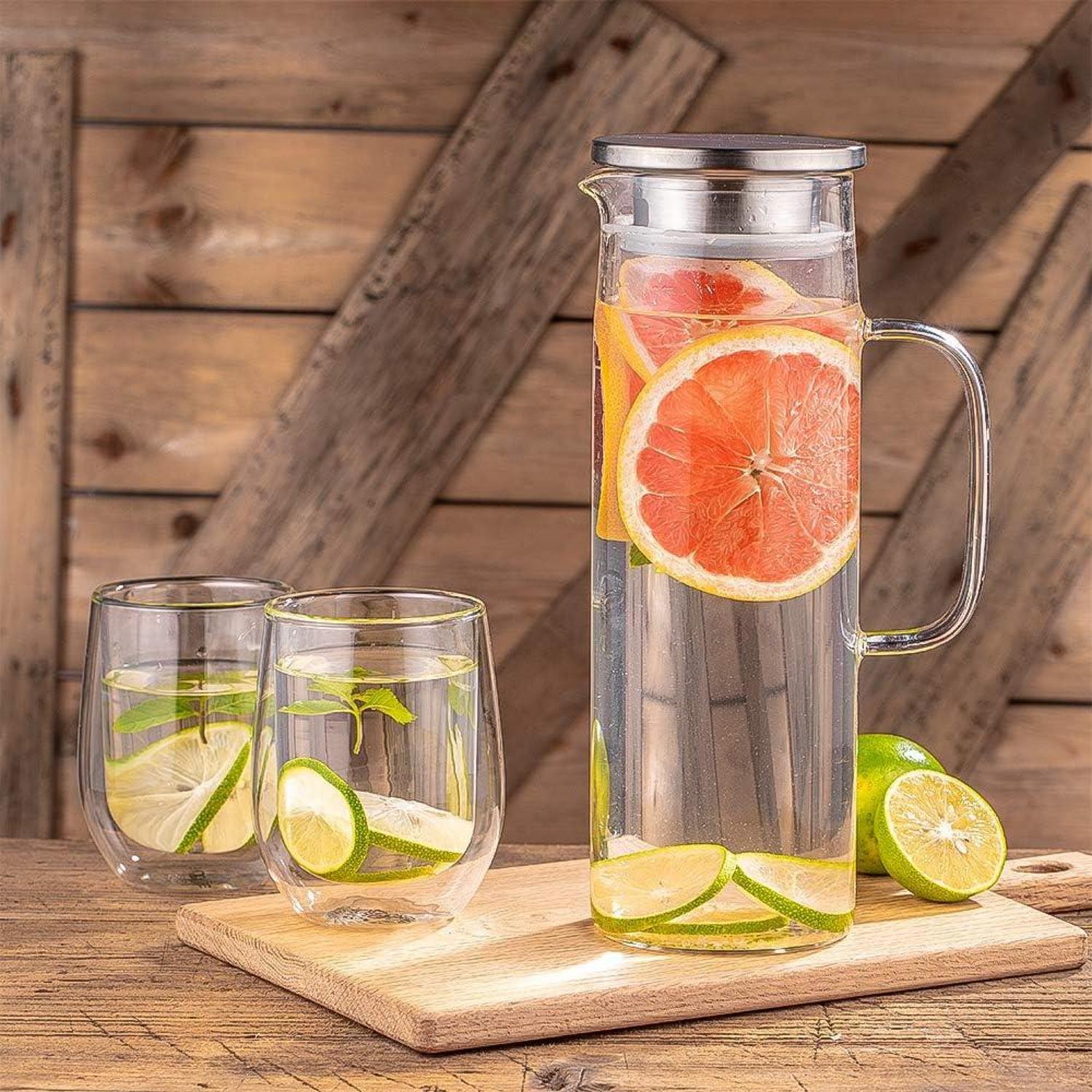 Glaskaraffe Borosilikatglas 1300ML mit Deckel TransparentSilber