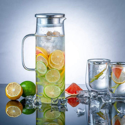 Glaskaraffe mit Deckel Borosilikatglas 1300ml Transparent