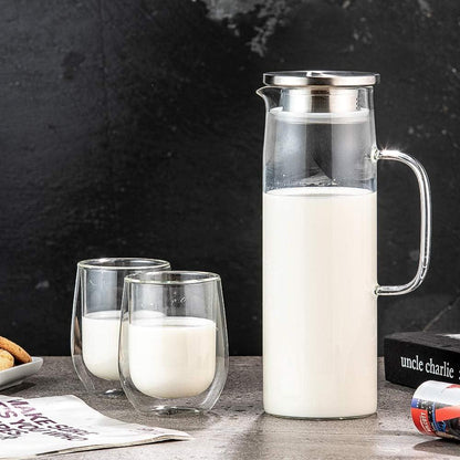 Glaskaraffe mit Deckel Borosilikatglas 1300ML - Transparent Silber