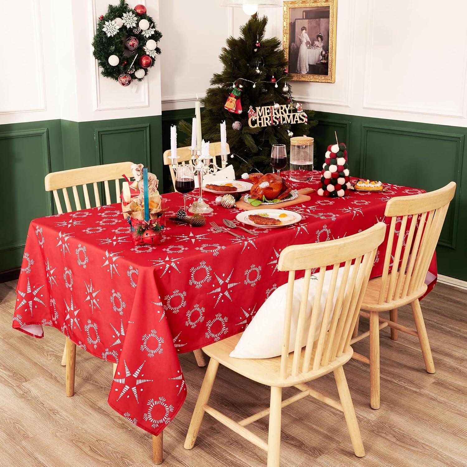 Deconovo Weihnachtstischdecke Lotuseffekt Wasserabweisend Sterne 130x160 cm