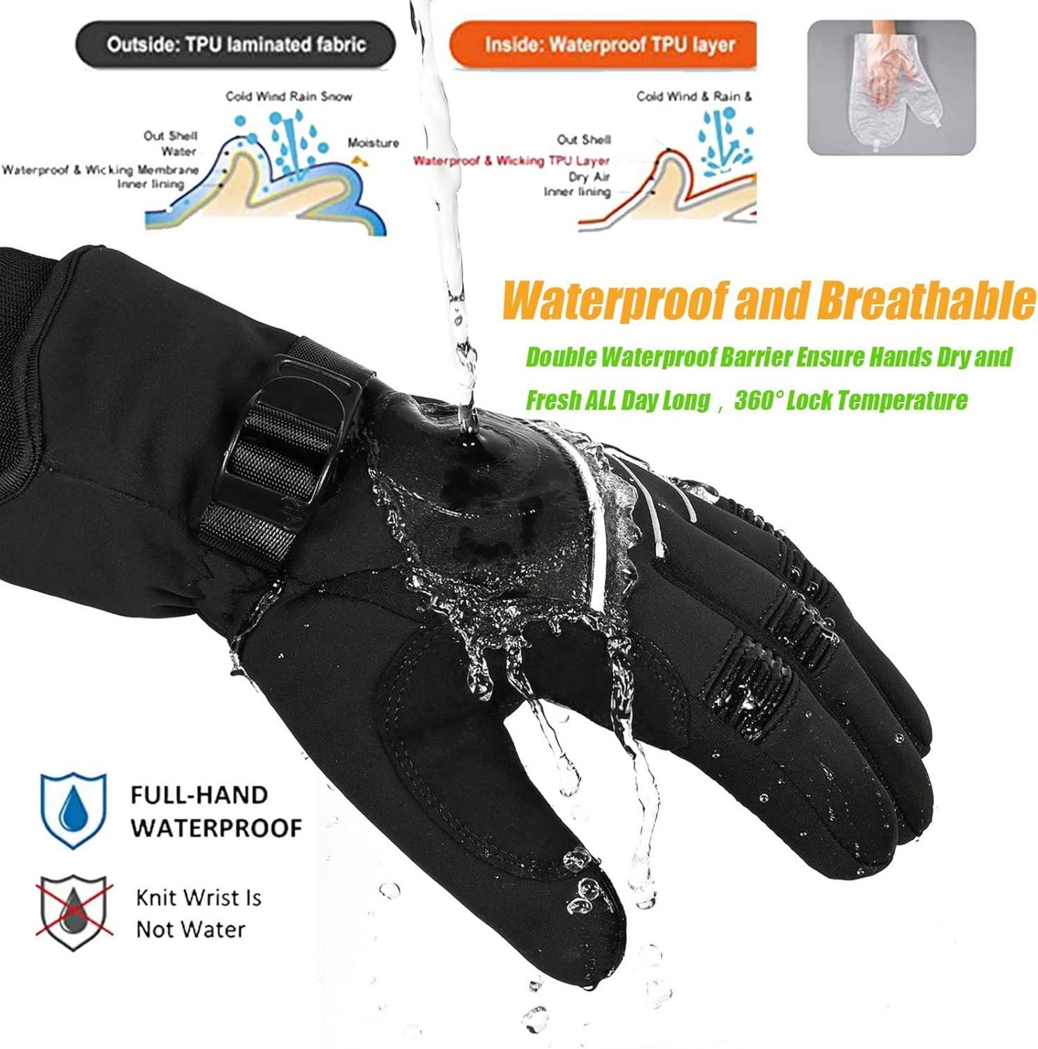 Winterhandschuhe -30°F 3M Thinsulate Skihandschuhe Wasserdicht Warme Touchscreen Handschuhe Schwarz XS