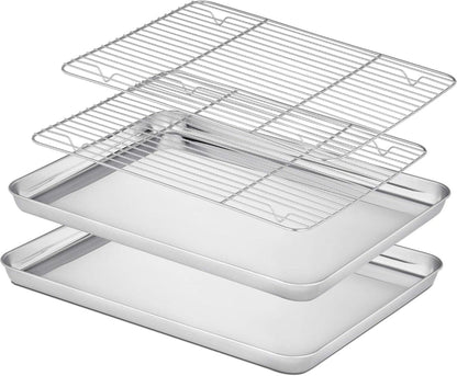 Velaze Edelstahl Backblech mit Auskühlgitter Set 4