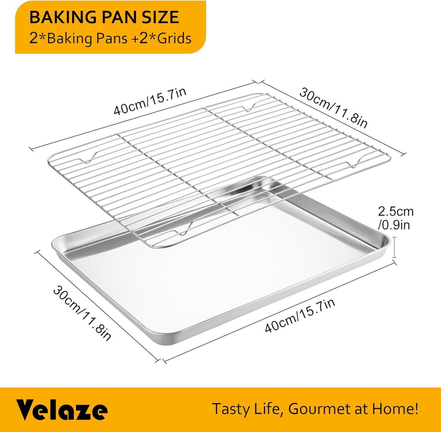 Velaze Backblech Edelstahl mit Auskühlgitter 4 Set Rostfrei