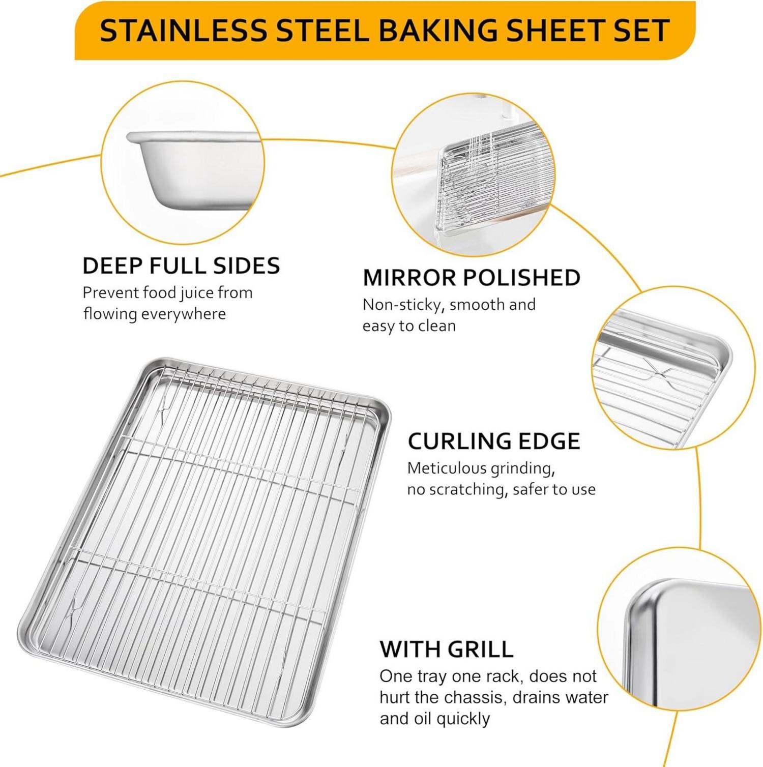 Velaze Edelstahl Backblech mit Auskühlgitter Set 4