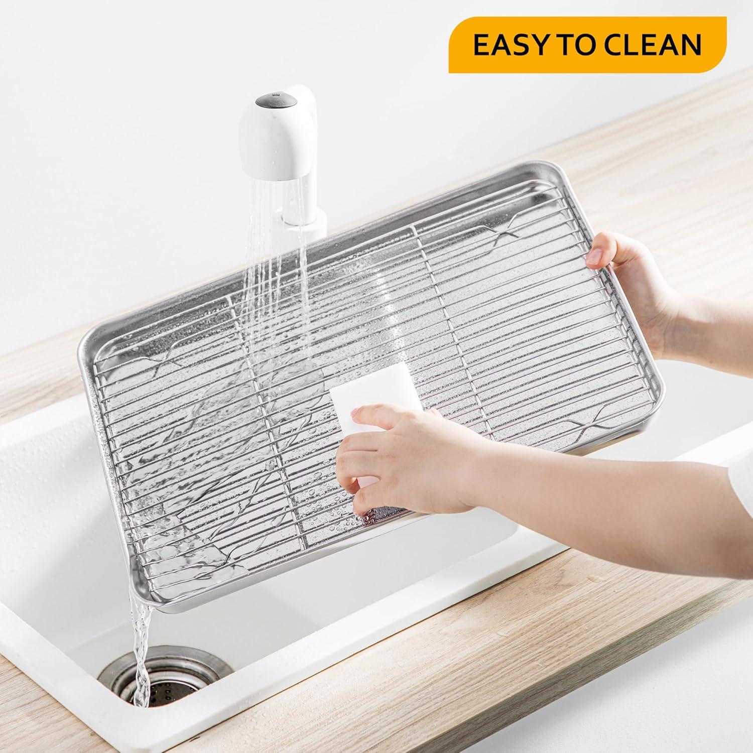 Velaze Edelstahl Backblech mit Auskühlgitter Set 4 Stück