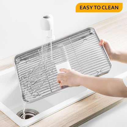 Velaze Edelstahl Backblech mit Auskühlgitter Set 4 Stück