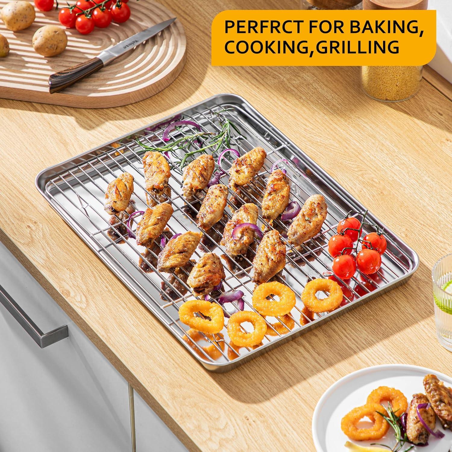 Velaze Backblech mit Auskühlgitter Edelstahl Spülmaschinenfest 4er Set