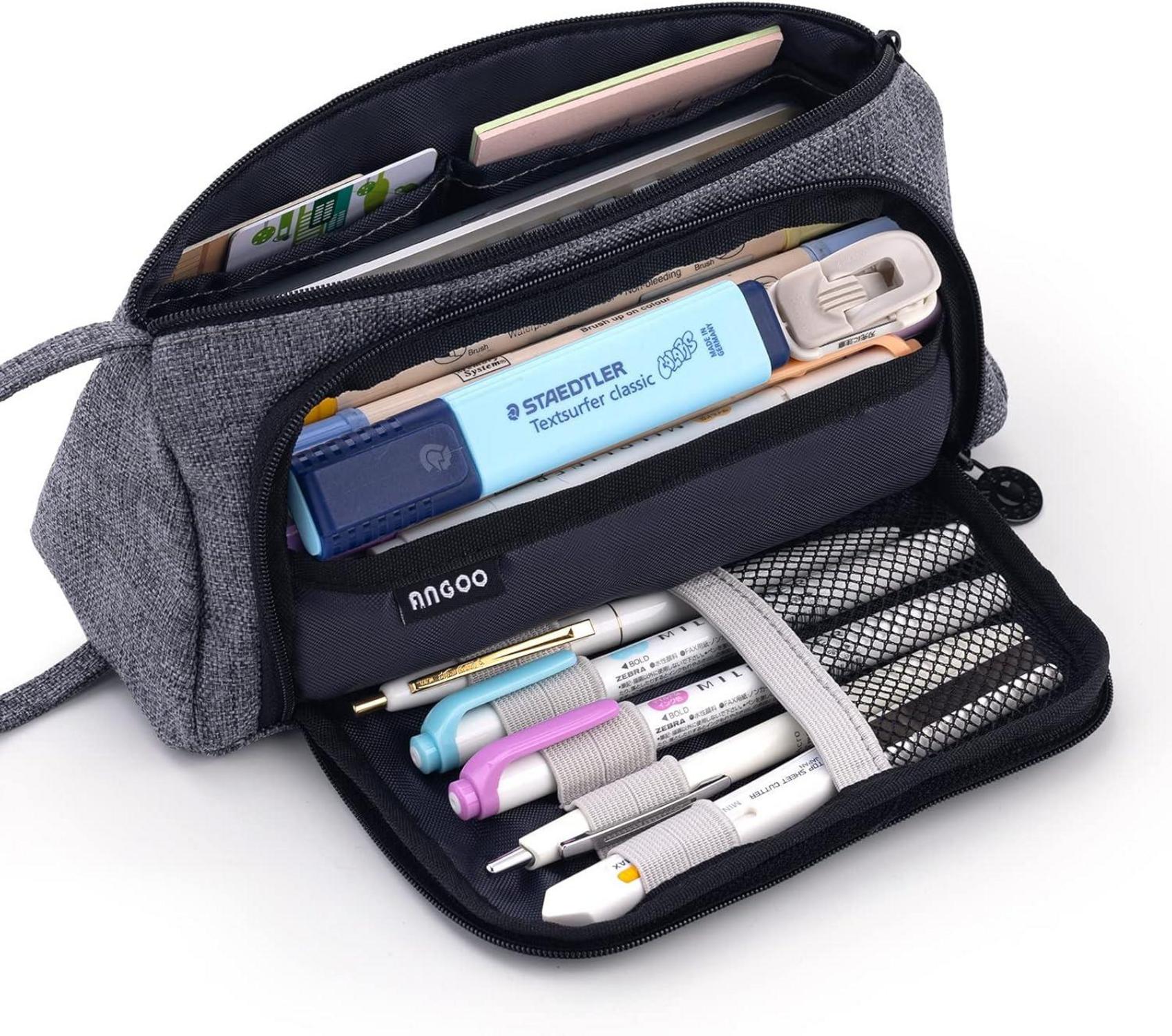 Großes Federmäppchen Aufbewahrungstasche Dunkelgrau - Geschenk für