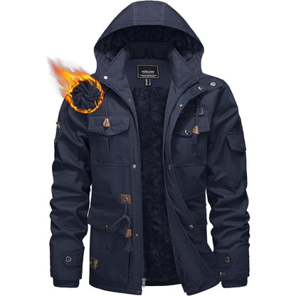 KEFITEVD Herren Winterparka Fleece Gefüttert Kapuze Viele