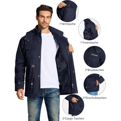 KEFITEVD Herren Winterparka Fleece Gefüttert Kapuze Viele