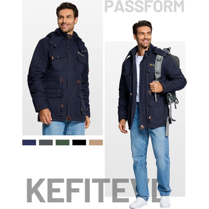 KEFITEVD Herren Winterparka Fleece Gefüttert Kapuze Viele