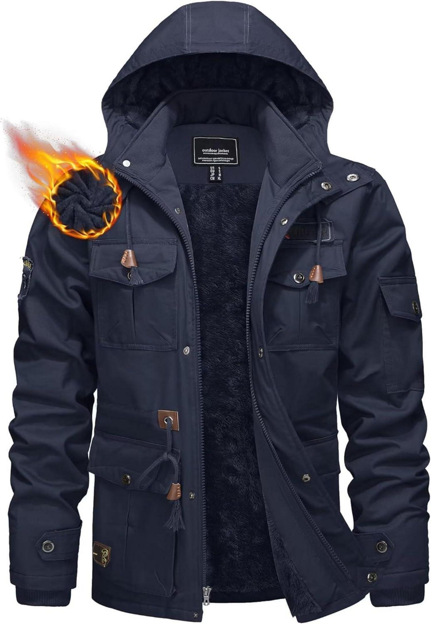 Winterparka Herren Fleece Gefüttert Warme Militärjacke mit Kapuze