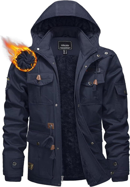 Winterparka Herren Fleece Gefüttert Warme Militärjacke mit Kapuze