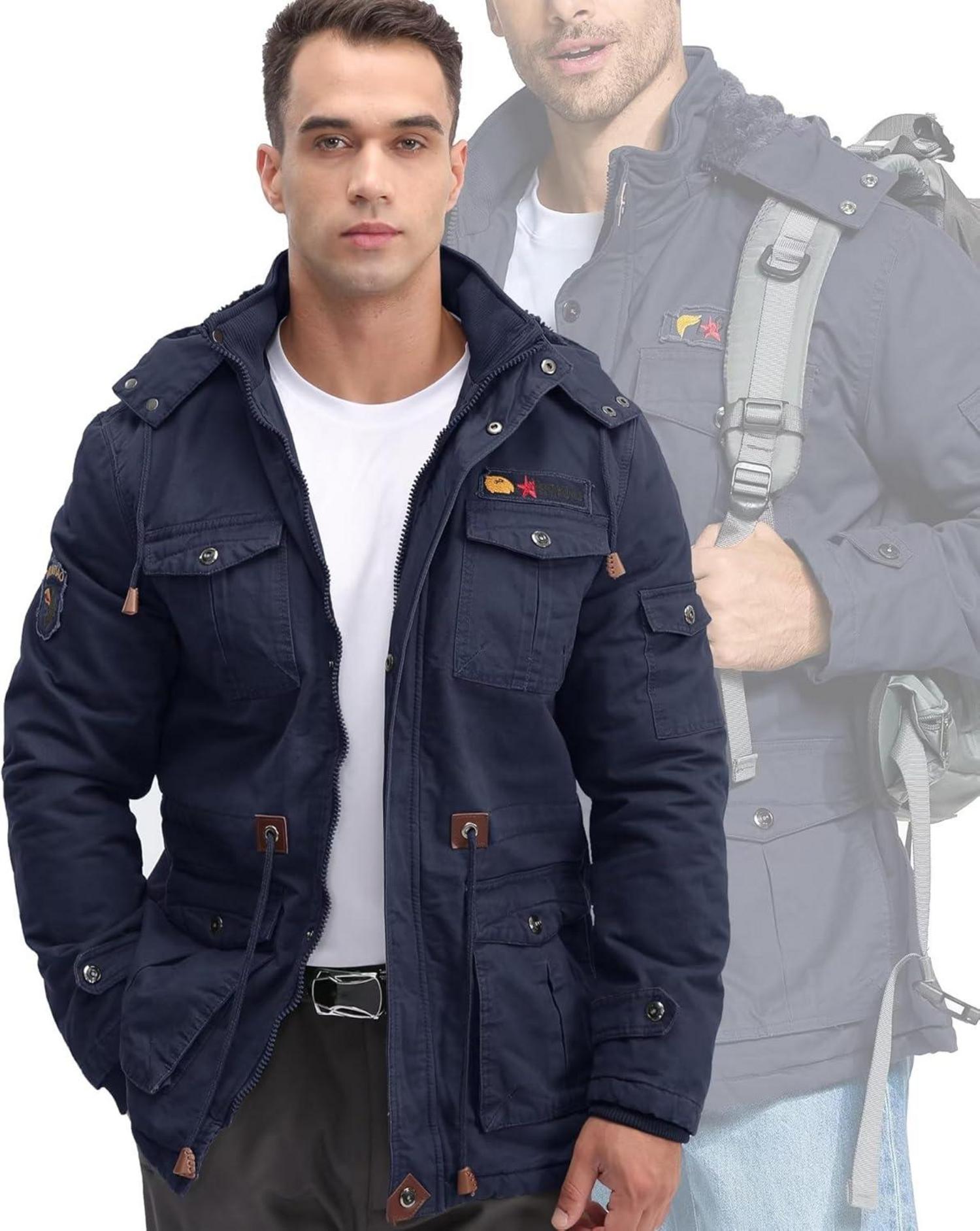 KEFITEVD Herren Winterparka Fleece Gefüttert Kapuze Viele