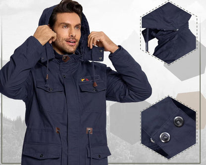 KEFITEVD Winterparka Herren Fleece Gefüttert mit Kapuze und Taschen dunkelblau