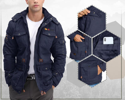 Winterparka Herren Fleece Gefüttert Winddicht Kapuze