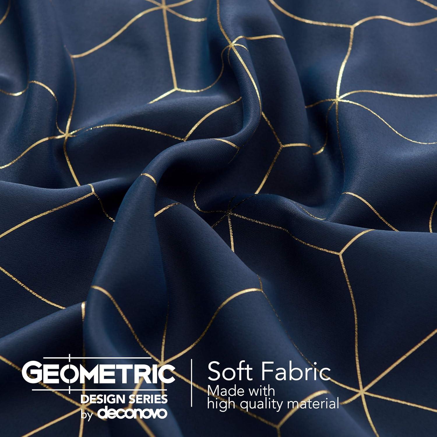 Deconovo Verdunkelungsvorhänge 229x117cm Dunkelblau Geometrie Muster 2er Set