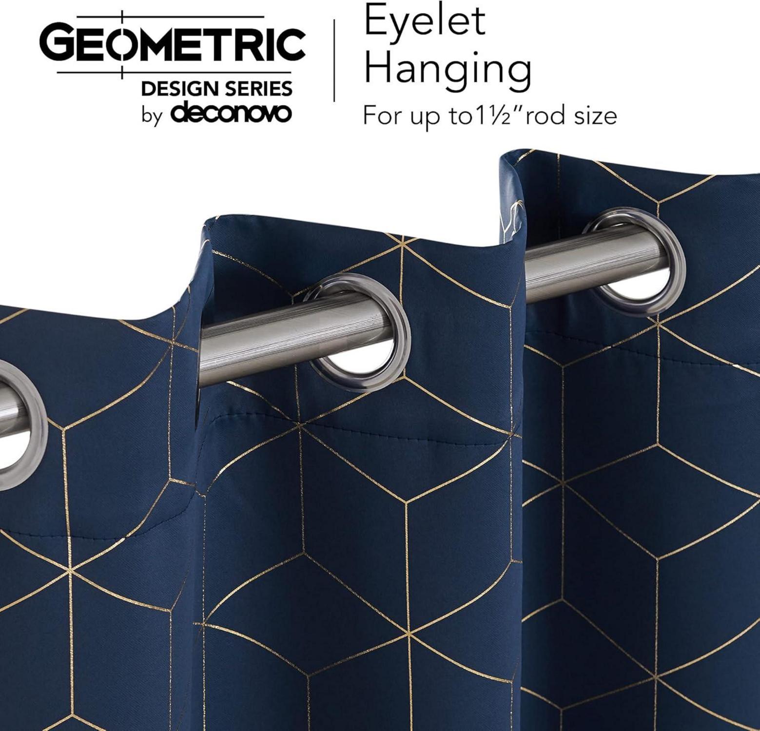 Deconovo Verdunkelungsvorhänge 229x117cm Dunkelblau Geometrie 2er_Set