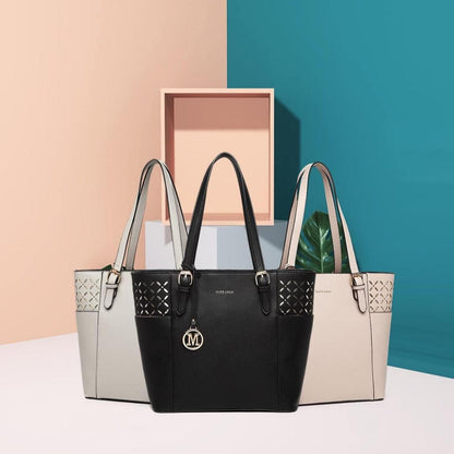 Miss Lulu Damen Handtasche Schultertasche Groß mit Reißverschluss und Nieten