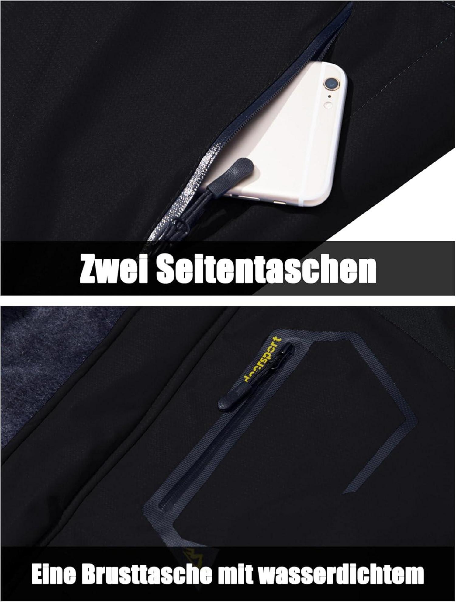 Herren Winter Skijacke Fleece Softshell Jacke Wasserdicht XL Schwarz